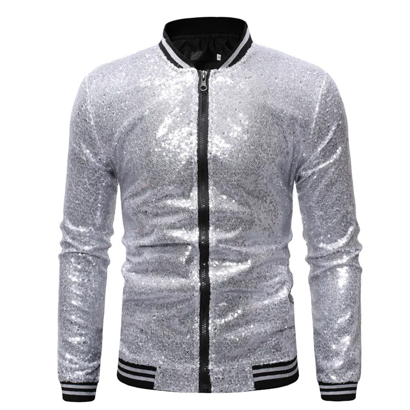 Shiny Sequins Bomber Jackets Men Steampunk Streetwear Gold Glitter Zipper Party Dance Show Mens Hip Hop Performance Costumes