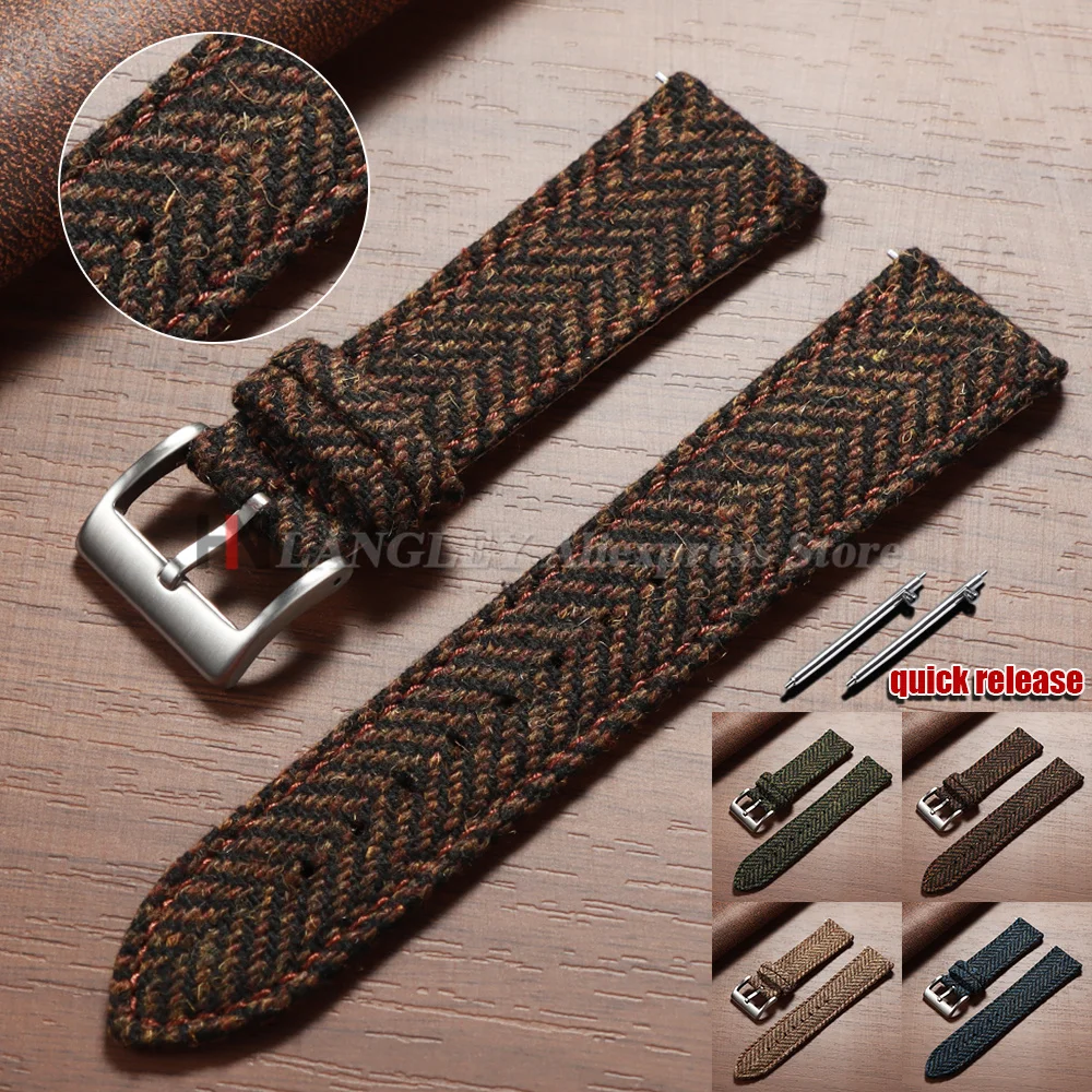 Quick Release Weave Bracelet for Omega for Seiko Vintage Genuine Cowhide Tweed Nylon Straps Smartwatch Watch Band 18mm 20mm 22mm