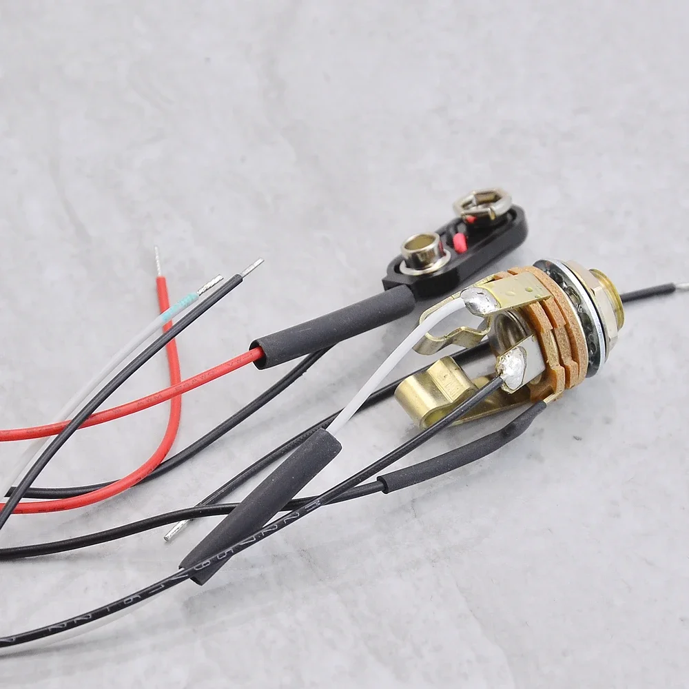 Conector de salida estéreo de 1/4 ", conector de guitarra eléctrica abierto corto artesanal, conector de bajo eléctrico con conector estéreo de cable para batería de 9V