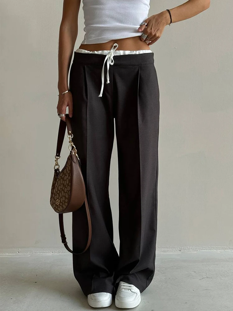 

Mueyaruho 2025 Spring Summer Women Solid Office Trousers High Waist Loose Fit Pants Female