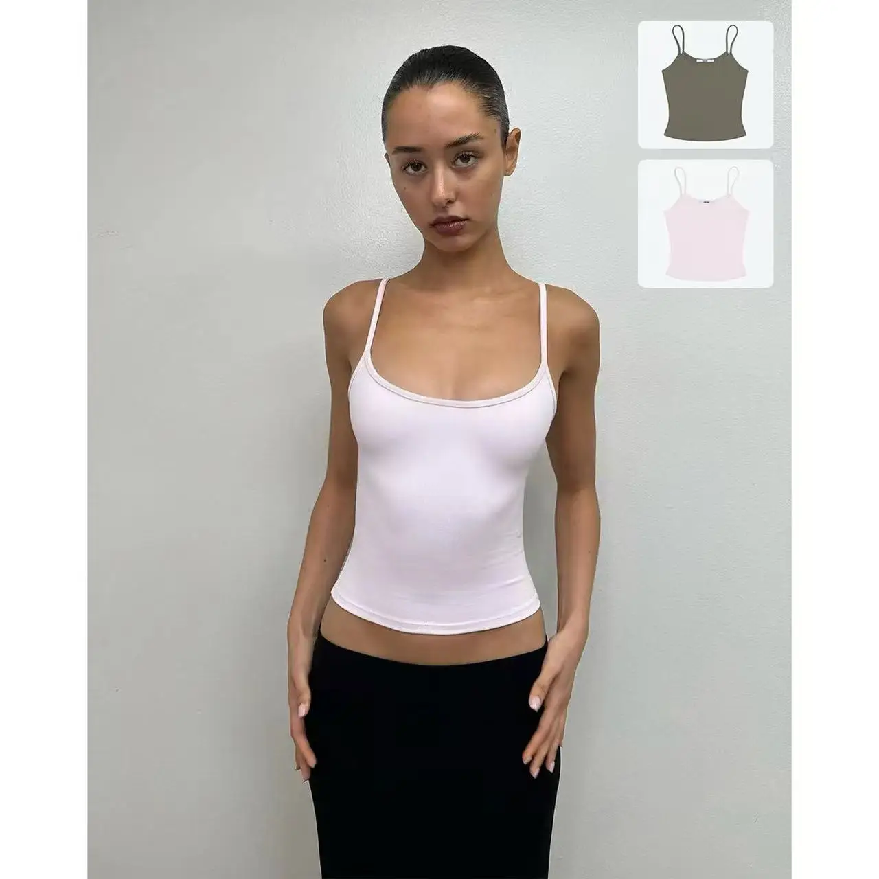 Tank Baby Blue Slingback Babydoll Top Soybean Color Fog-Gray New Color Fixed-Dyeing Tight-Fitting Base Shirt Slim-Fit Top