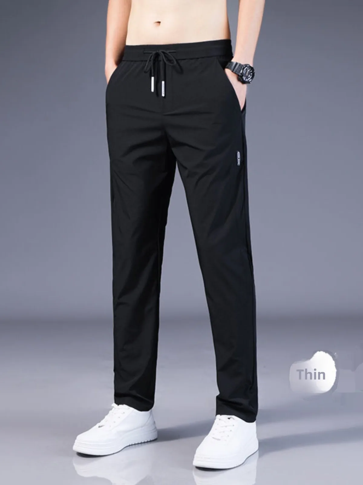 Men's Fleece Lined Casual Pants Autumn Winter Large Size Sports Trousers Low Waist Loose Fit Long Straight Leg Grey Color