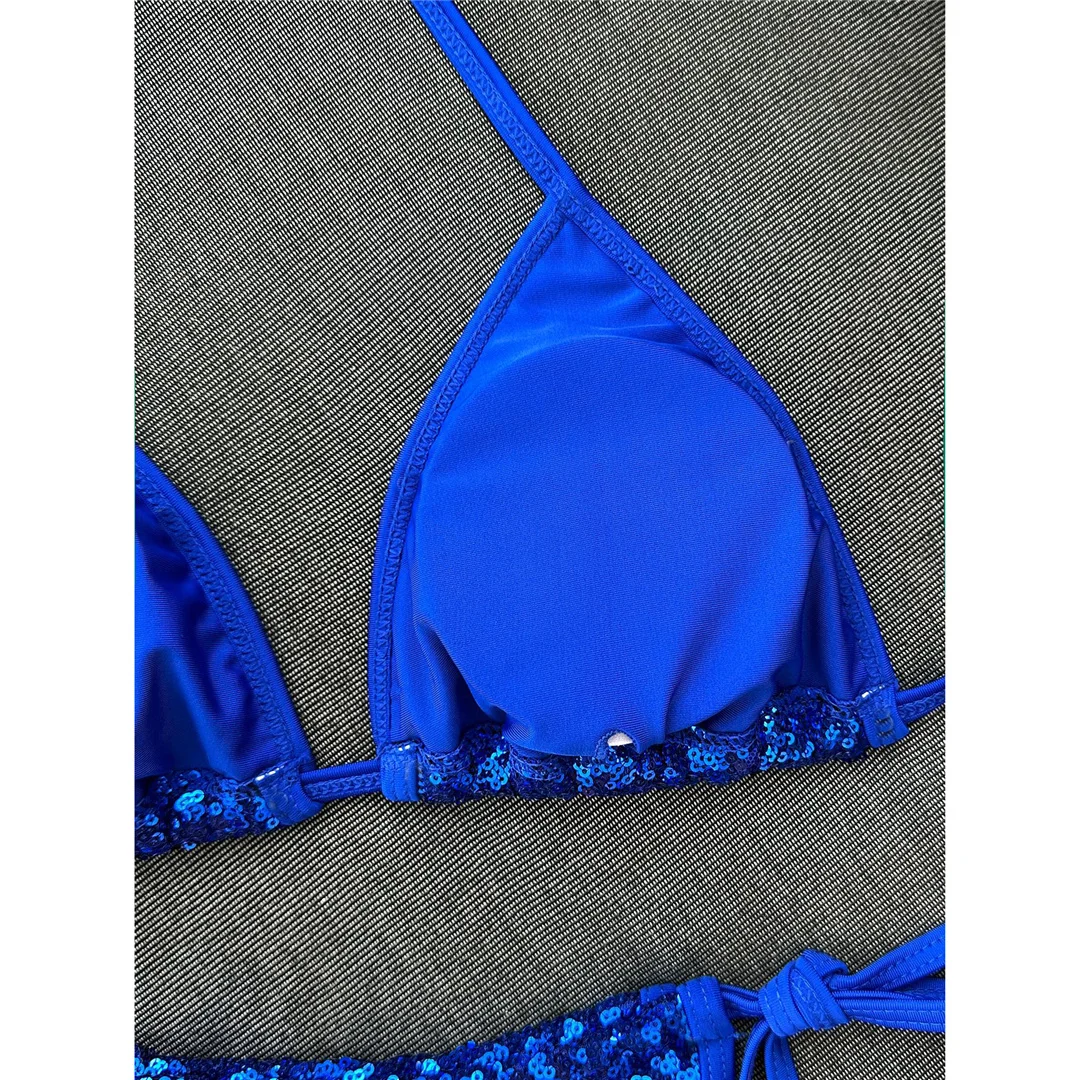 Pailletten-Bikini mit Neckholder, Damen-Badeanzug, zweiteiliges Bikini-Set, hoch geschnittene Beine, gepolsterter Badeanzug, Badebekleidung, Modell V8302. – Detail 17