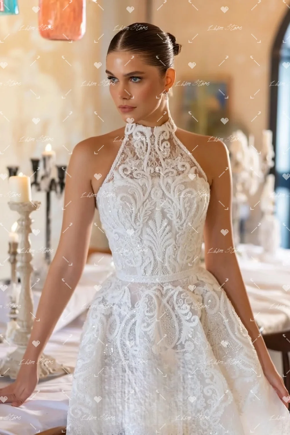 Lism Exquisite Lace A-Line Wedding Dress New Halter Sleeveless Wedding Dress Bridal Gown Pleat Robe De Mariée 2026 Customized