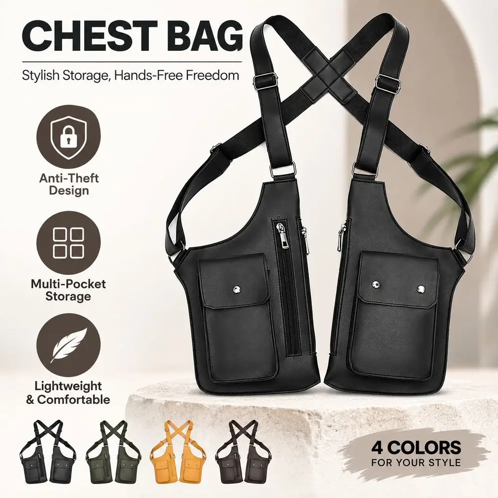 Anti-theft Storage Vest Bag Multi-Pocket Concealed Hidden Underarm Shoulder Multifunction Leather Mobile Phone Bag Men Woman
