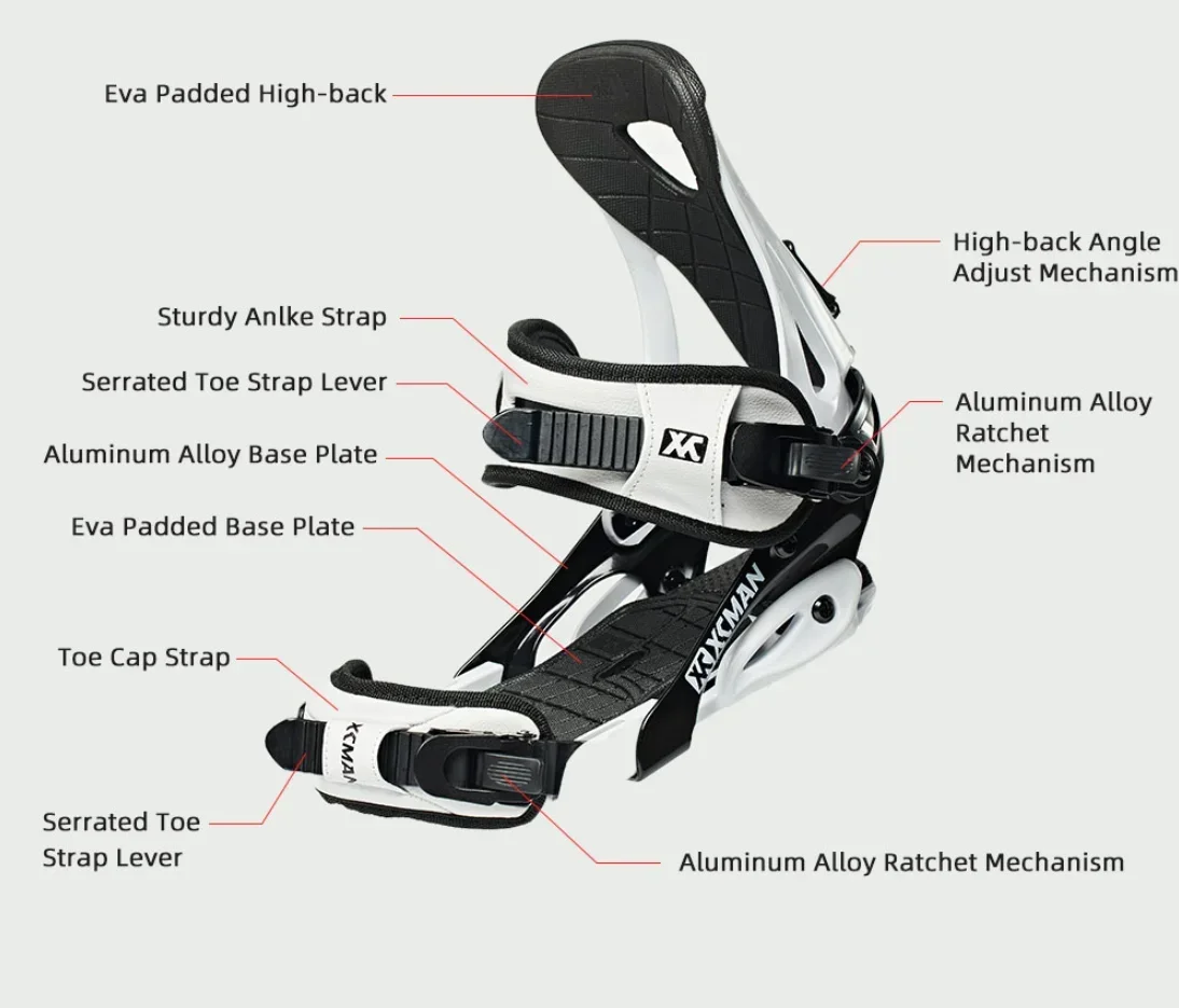 Fashionable Aluminium Adults Snowboard Binding All Size Adjustable Custom Snowboard Mounts Bindings