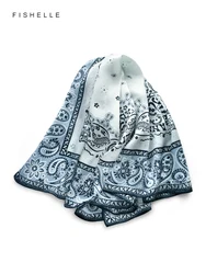 Grey blue cashew natural silk scarf for women 100% real silk bandana lady hijab square scarves female wrap shawl luxury gifts