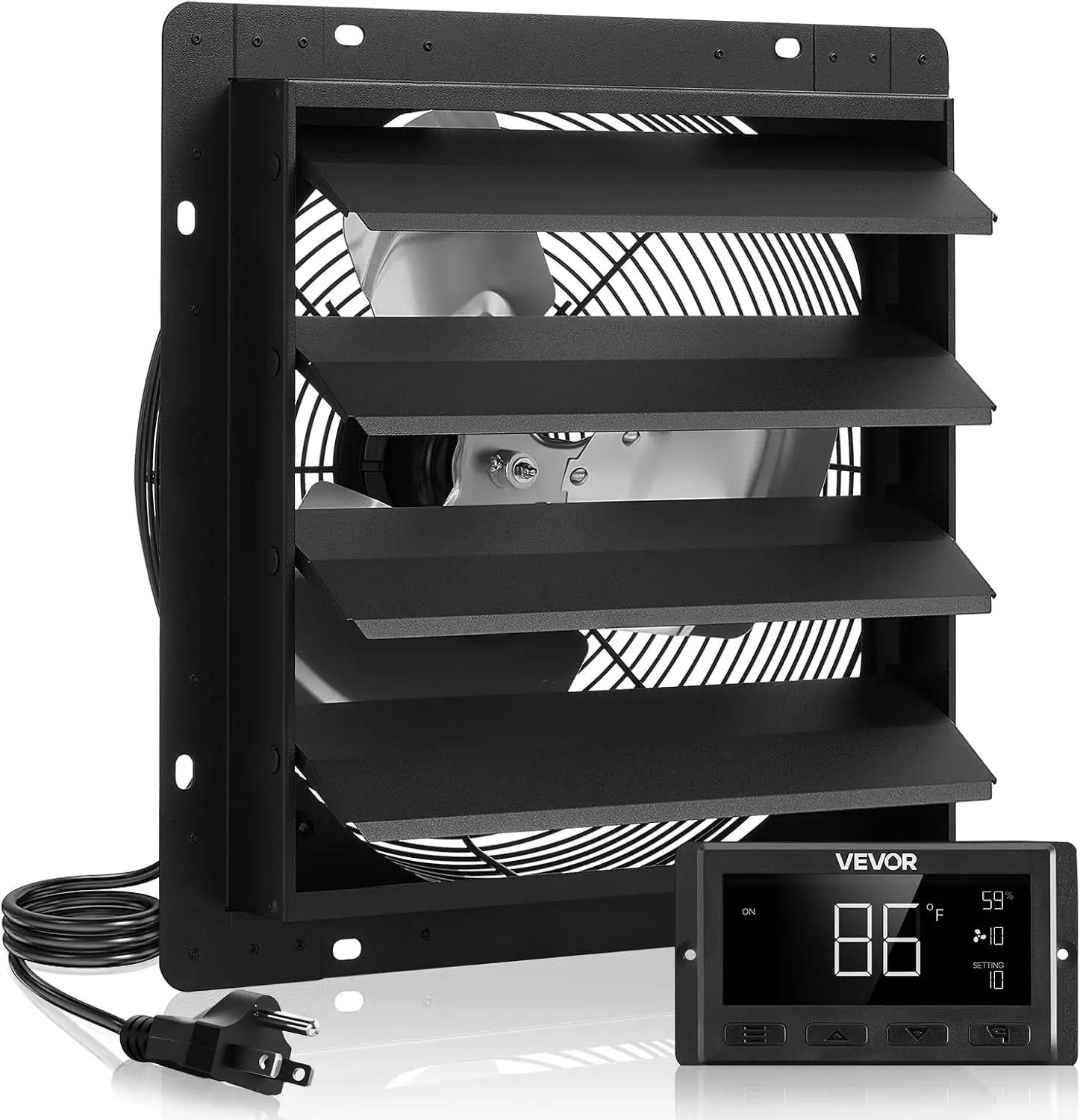 14 inch Exhaust Fan, Wall Mounted Attic Fan with Variable Speed, Temperature & Humidity Controller, 2000 CFM, Automatic Shutter