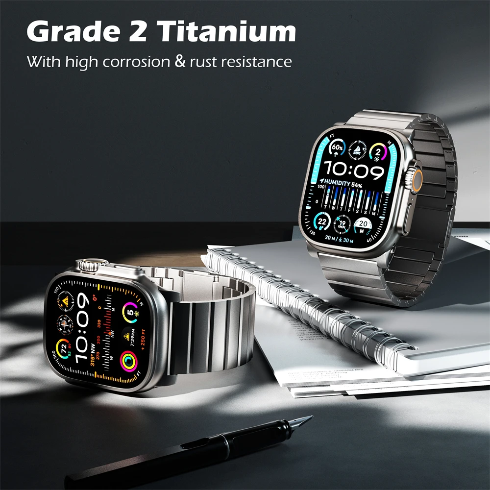 LULULOOK Watch Band For Apple Watch Ultra, Titanium Band With Dual Magnetic Clasp 49mm For iWatch Ultra Titanium Color