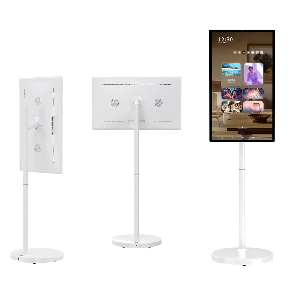 New   Portable Android LED Display Mobile TV White HDTV Smart 10-point Touch Movable Stand Follow Me Portable Tv