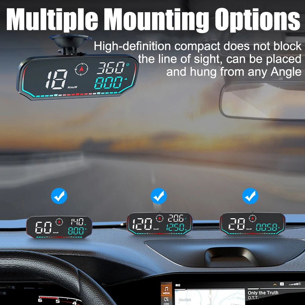 BeiDou GPS Head Up Display per auto con più funzioni di allarme Tachimetro con data di altitudine G14 HUD Schermo HD