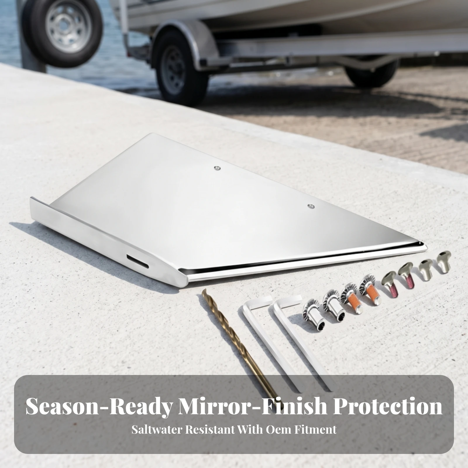 Skeg Protector Stainless Steel Skeg Guard with Drainage Hole Hardware Mirror-Polished for Boat Owners, Marine Use, Shallow Water