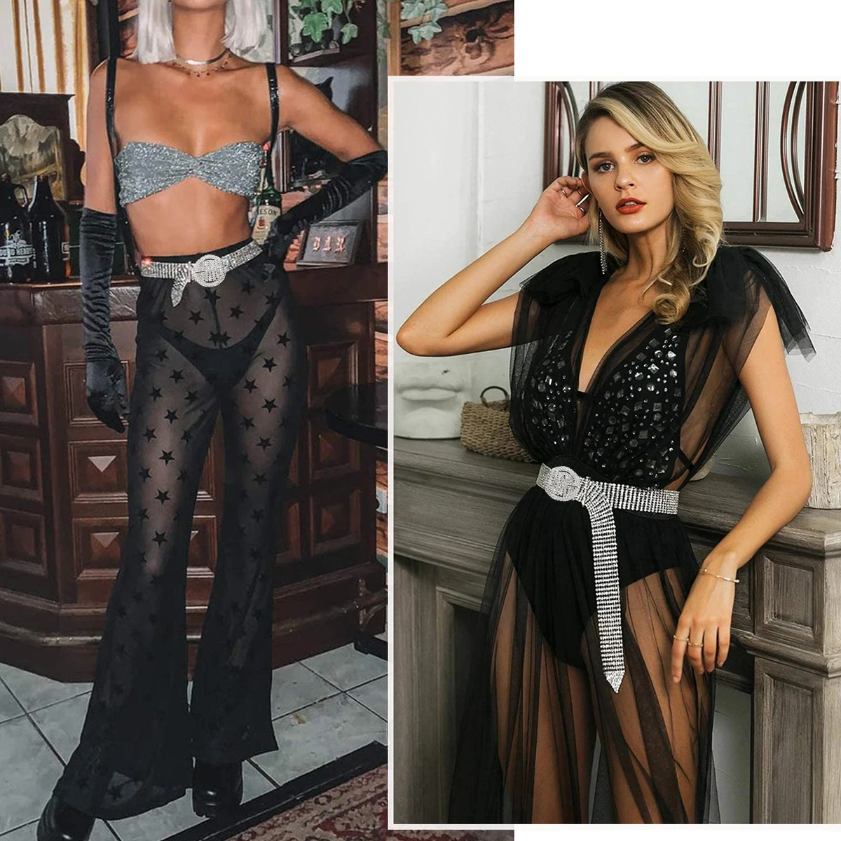 

Rhinestone Belt Clear Stylish Women Waistb Versatile Alloy Round Buckle Belts for Dress Skirt Fashion Accessories