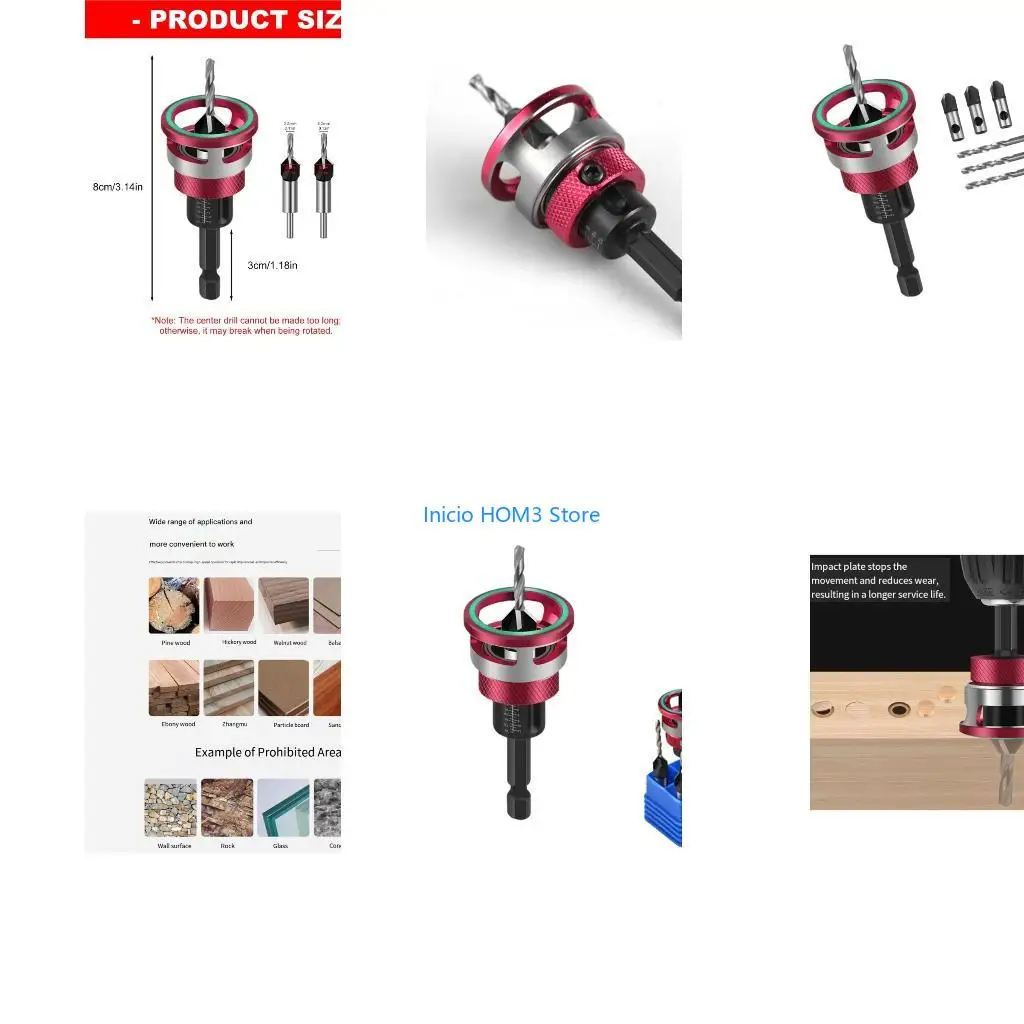 A5YD Set of 6 High Efficiency Two Flutes Drill Bit Including Depth Limit Circle Woodworking Drills for Fast DIY Projects