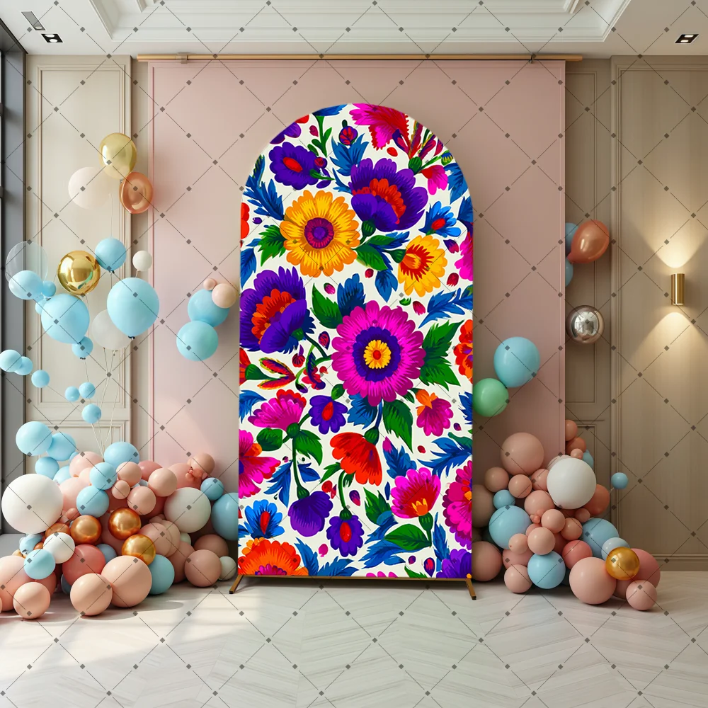 Mexican Fiesta Arch Backdrop Cover Cinco De Mayo Birthday Baby Shower Backdrop Arch Covers for Mexico Talavera Wedding Party