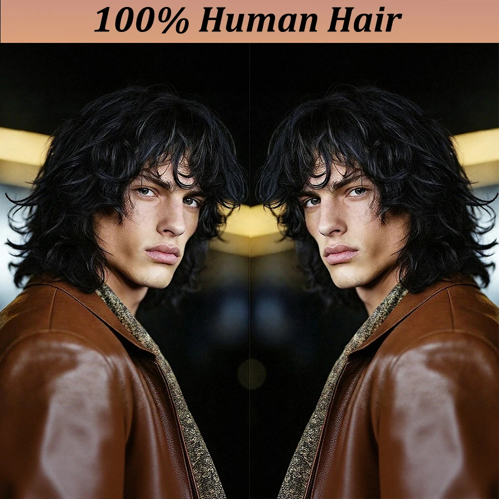 Peruca Curta de 8 Polegadas com Corte Pixie e Franja para Homens, Peruca de Cabelo Humano Liso com Rabo de Lobo, Fabricada à Máquina Bazilian Hari