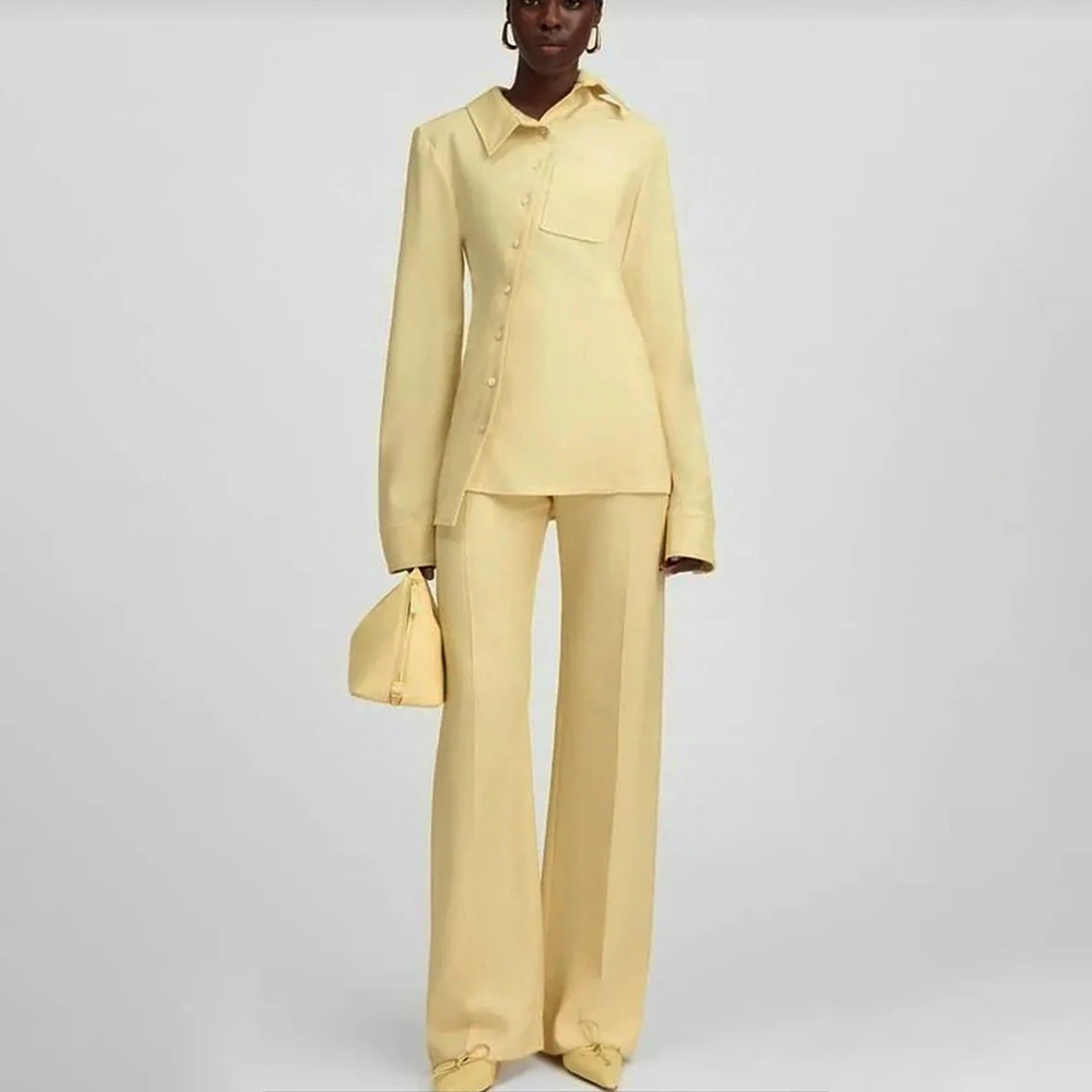 Slim Fit Women's Suit Set Modern 2Pieces(Jacket+Pants) Unique Single Breasted Lapel Simple Office Business Daily Outfit