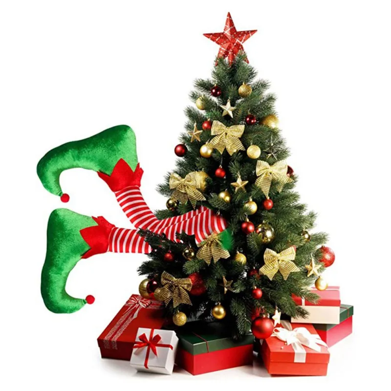 Украшение для рождественской елки «сделай сам», Забавный эльф, застревает, орнамент, подвеска с двумя полосками на ножки для входной двери, венка, подарочные пакеты, домашний декор