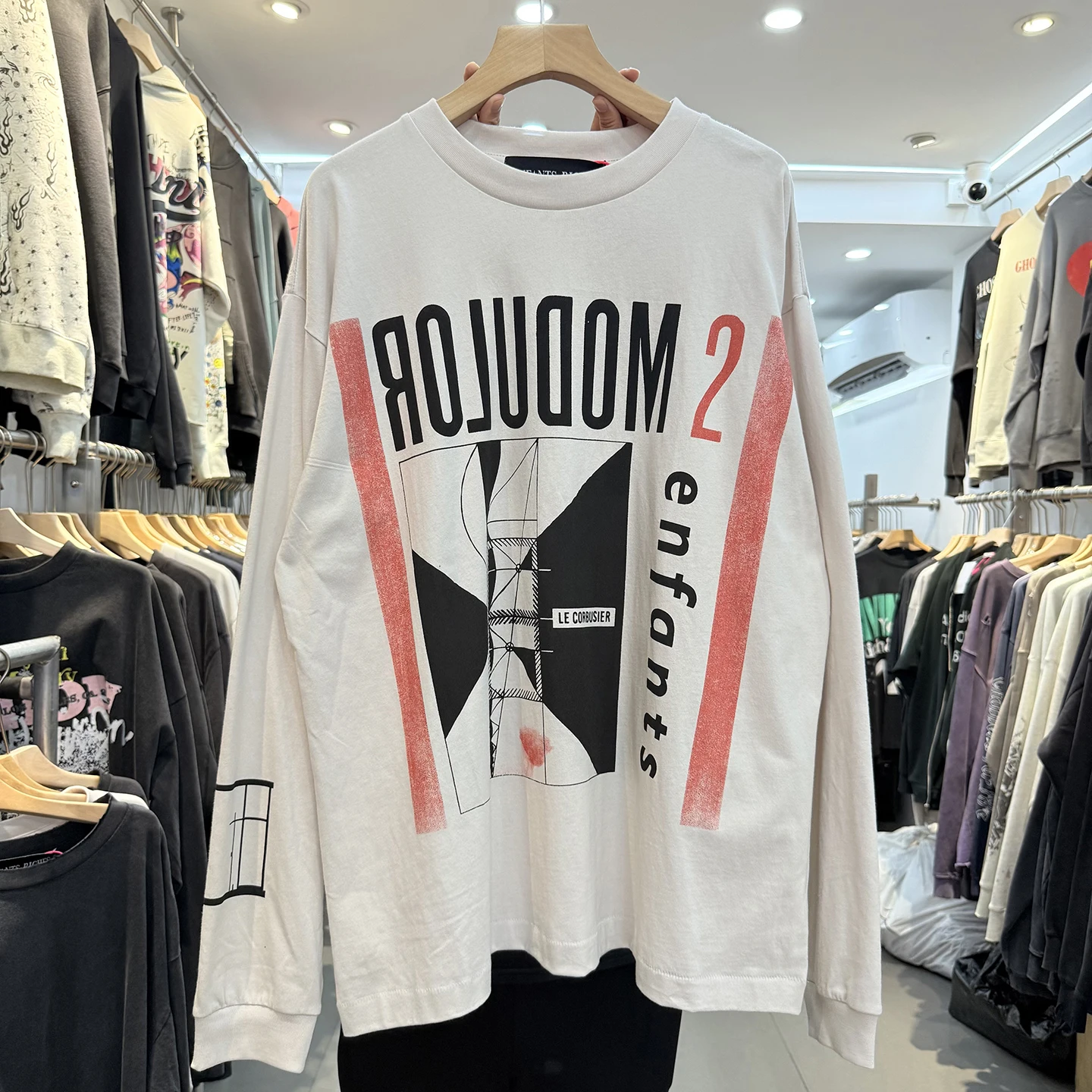 

Waed Vintage American Deprive Rich Second Generation Letter Print Long Sve T-irt Loose round Ne Top Trendy