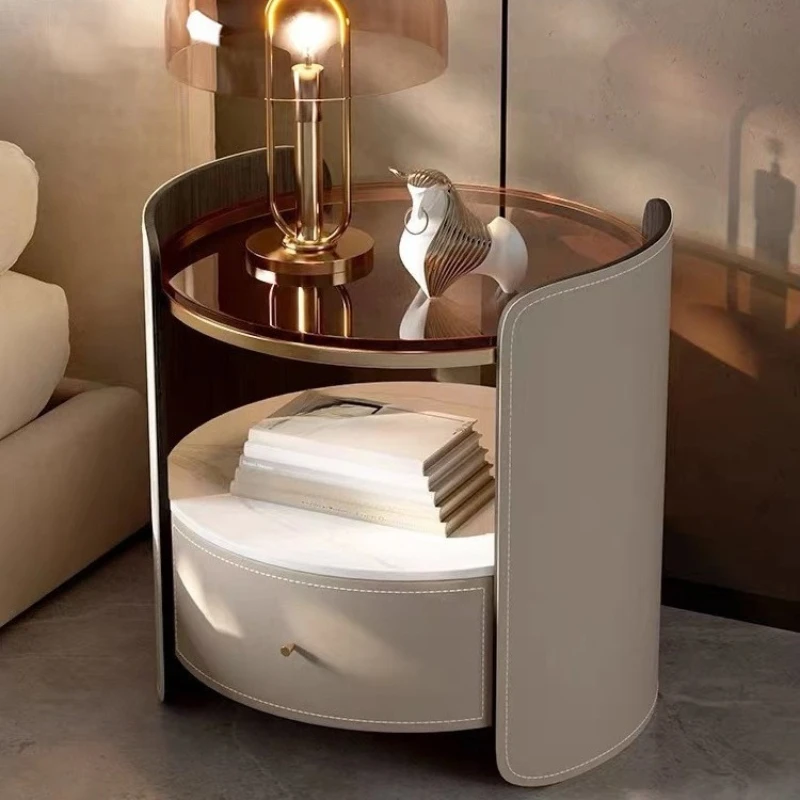 

Round bedside table Small apartment solid wood bucket cabinet Bedroom bedside table Storage cabinet