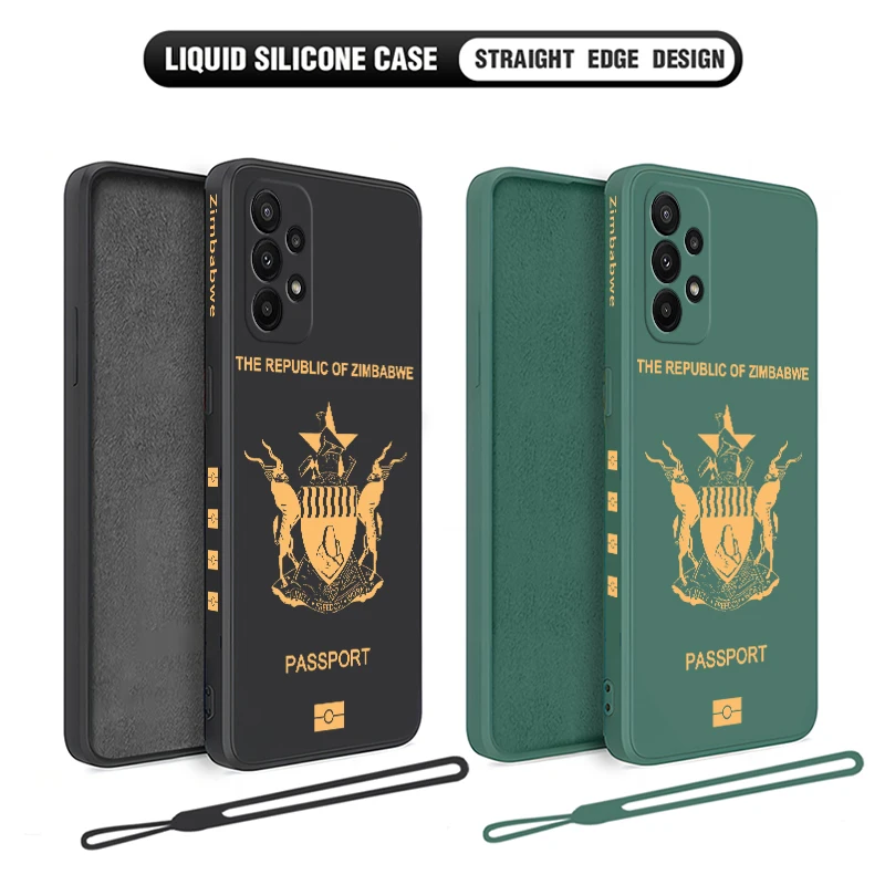 Zimbabwe Passport Phone Case For OPPO Reno 3 4 8 8T 8Z 7 7Z 6 5 F19 F9 Pro 4G 5G Liquid Soft Silicone Cover With Hand Strap