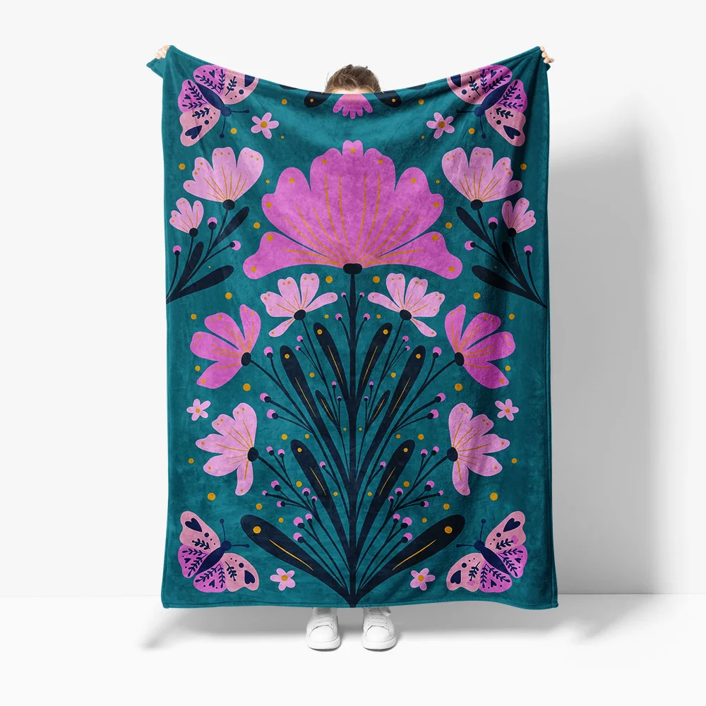 

Милое флисовое одеяло с цветочным принтом и бабочкой, мягкое теплое одеяло для дивана-кровати, декоративный подарок для женщин и детей