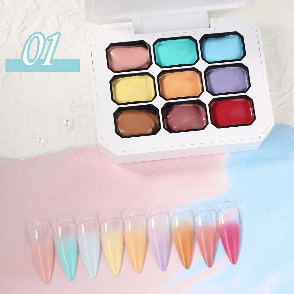 Mini 4IN1 Pat Ombre Gel Nail Polish French Nail Manicure Solid Easy Gradient Painting Gel 9-color Varnishes Paint Art Gel Girls