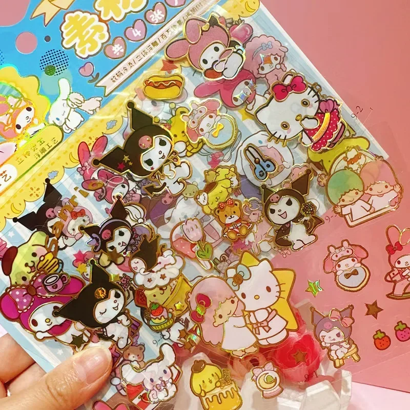 New Cartoon Cute Sanrio Kuromi Cinnamoroll My Melody Hello Kitty Kids DIY PVC Waterproof Bronzing Sticker