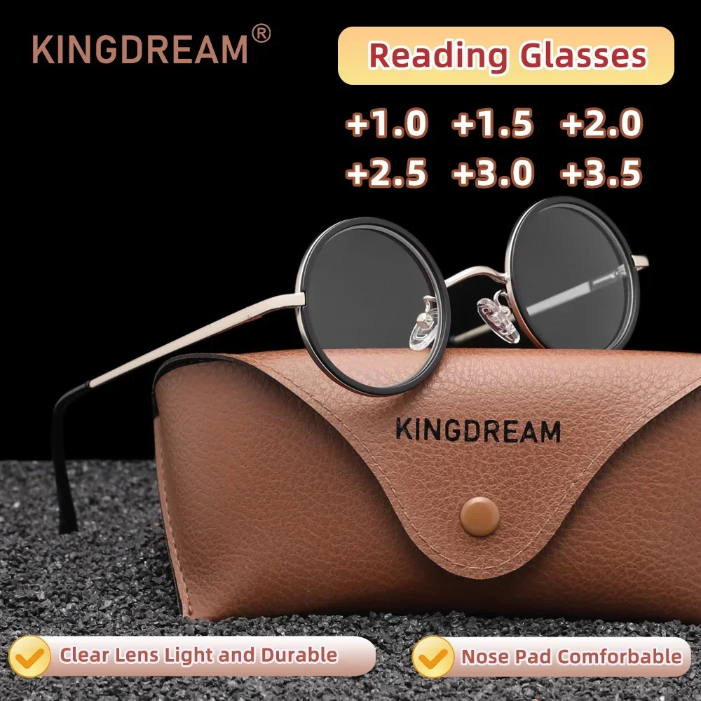 KINGDREAM Lesebrille für Männer und Frauen, runder Rahmen, blaues Licht blockierende Brille für ältere Menschen +1,0~+3,5