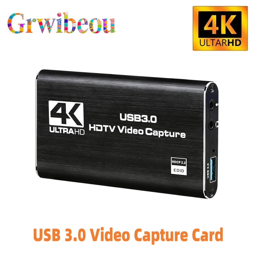 

4K USB 3.0 Video Capture Card Box HDMI-Compatible 1080P HD Video Recorder Grabber For PC PS4 OBS Game Recording Game Audio Mic