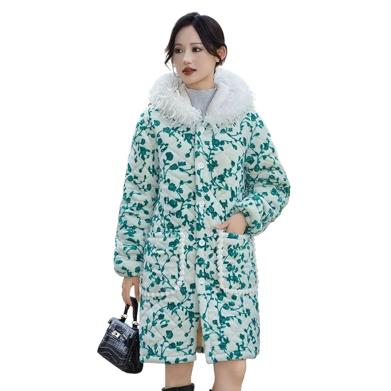 جديد سميكة القطن معطف القطن Homewear النساء متوسطة طول إضافة المخملية مقنعين معطف القطن موضة يندبروف ملابس خارجية دافئة