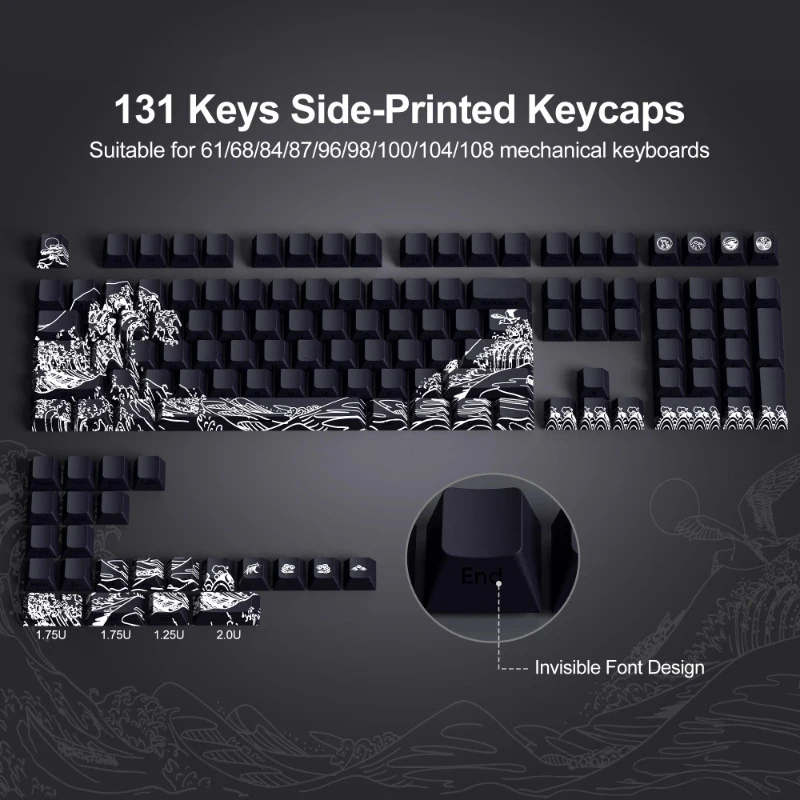 131 Keys Black Coral Sea Side Printed PBT Keycaps Backlit Dye-Sub Cherry Profile For Cherry MX Gamer Mechanical Keyboard