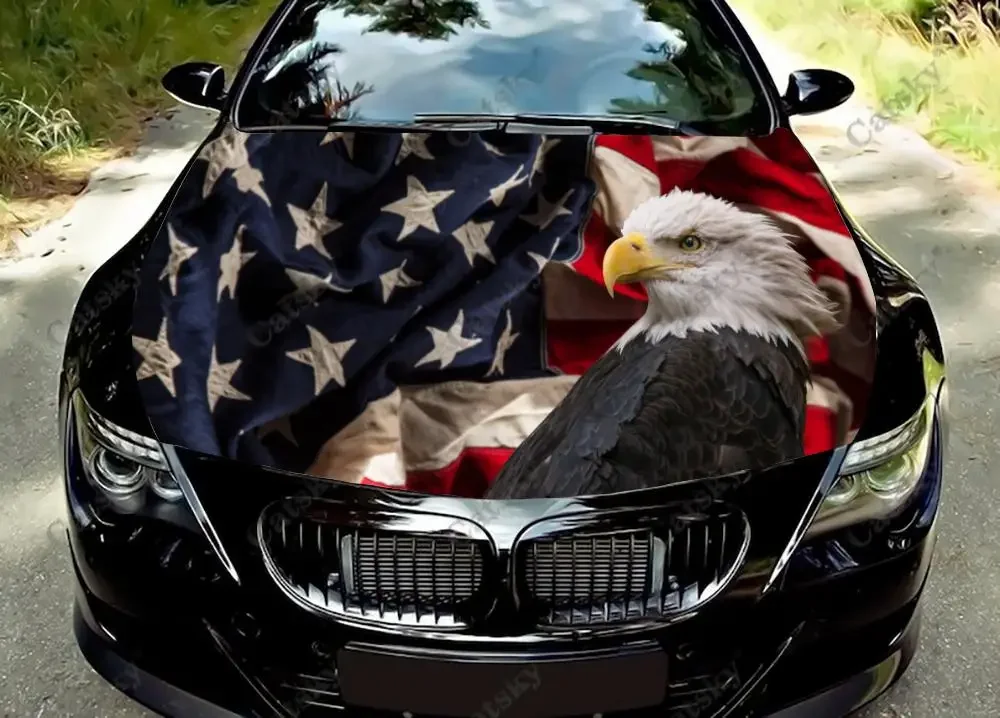 

The Flying USA Flag Eagle Print Car Hood Vinyl Sticker Wrap Film Engine Cover Decal Protect New Auto Accessories Decoration Gift