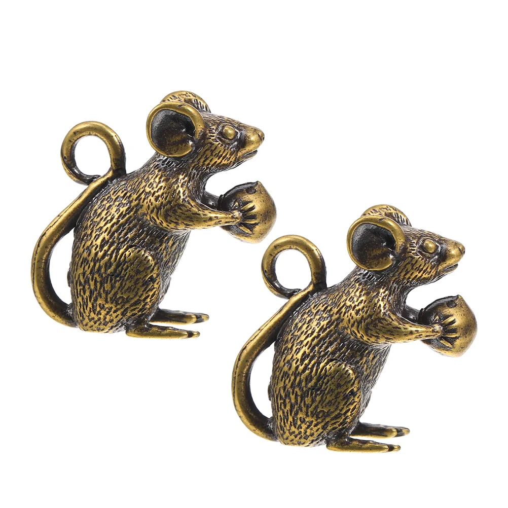 2 pçs encantos de mouse de bronze pingente de rato para chaveiro decoração de mouse de bronze ornamento de mesa mouse do zodíaco chinês pendurado ornamento rato sc