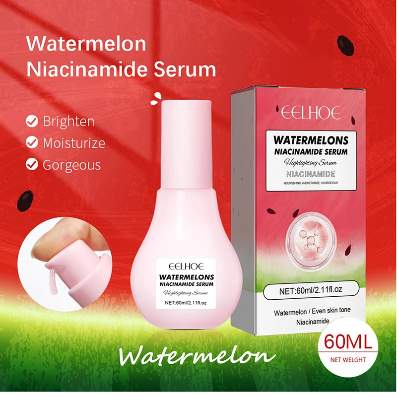 New Watermelon Glow Niacinamide Dew Drops Serum Makeup Primer Cream Lightweight Facial Serum & Priming Liquid Brightner 60ml