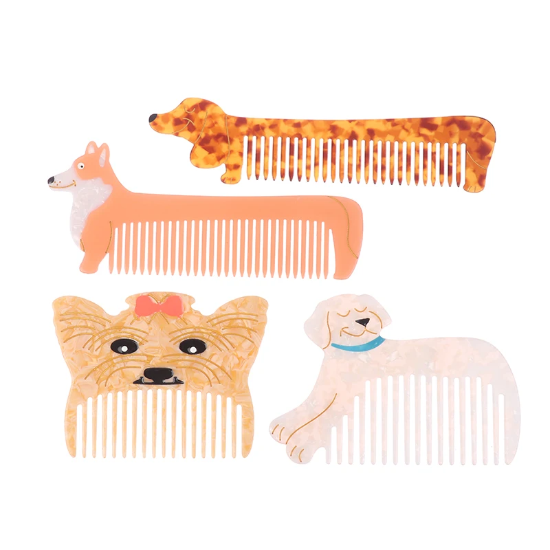 Cute Puppy Design Hair Comb Wide Teeth Acetate Hairdressing Comb Anti-static Massage Hairbrush Colorful Hair Styling Tools