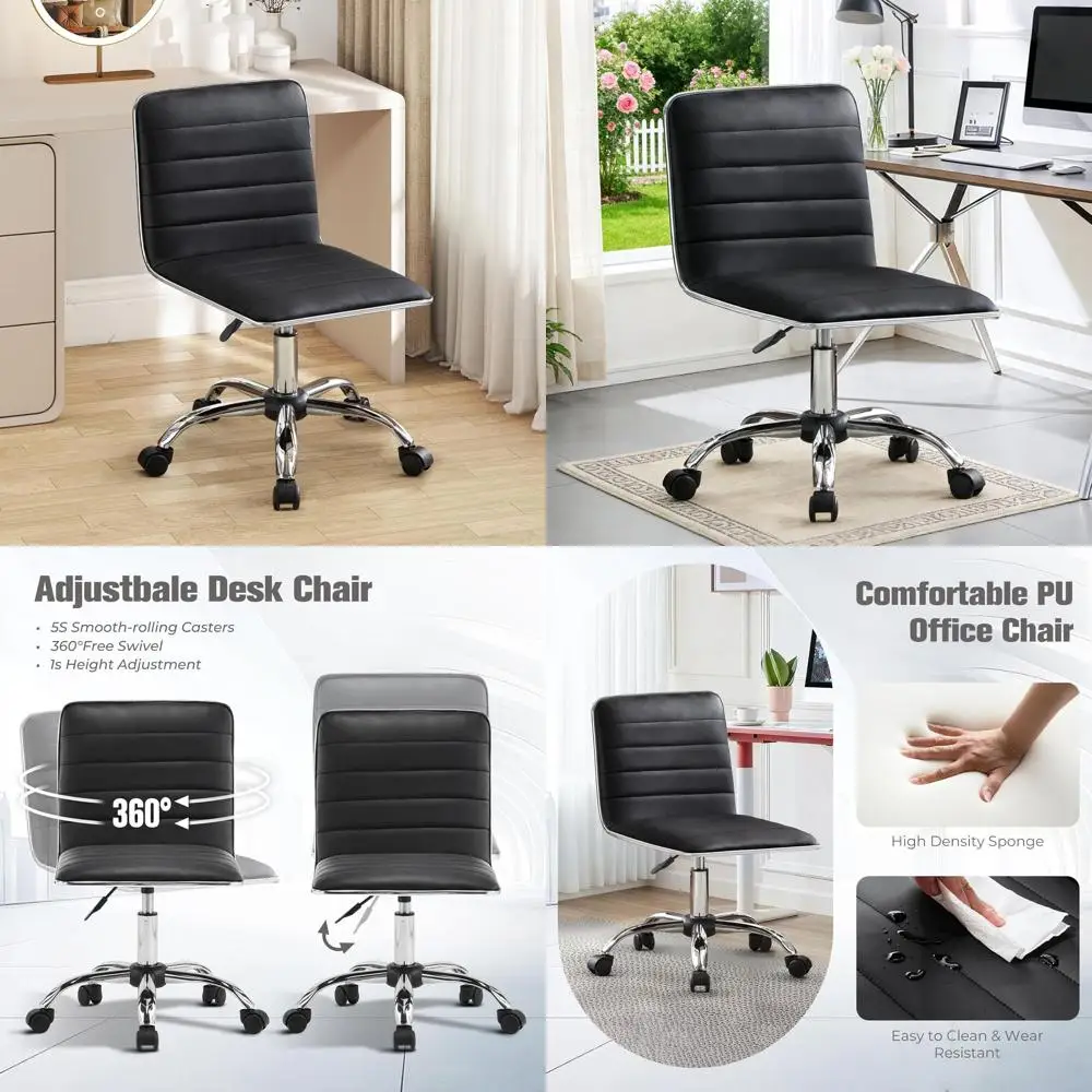 

Ergonomic PU Leather Swivel Chair with Wheels for Home Office, Height Adjustable, 360° Rotation, Suitable for Teens and Adults,