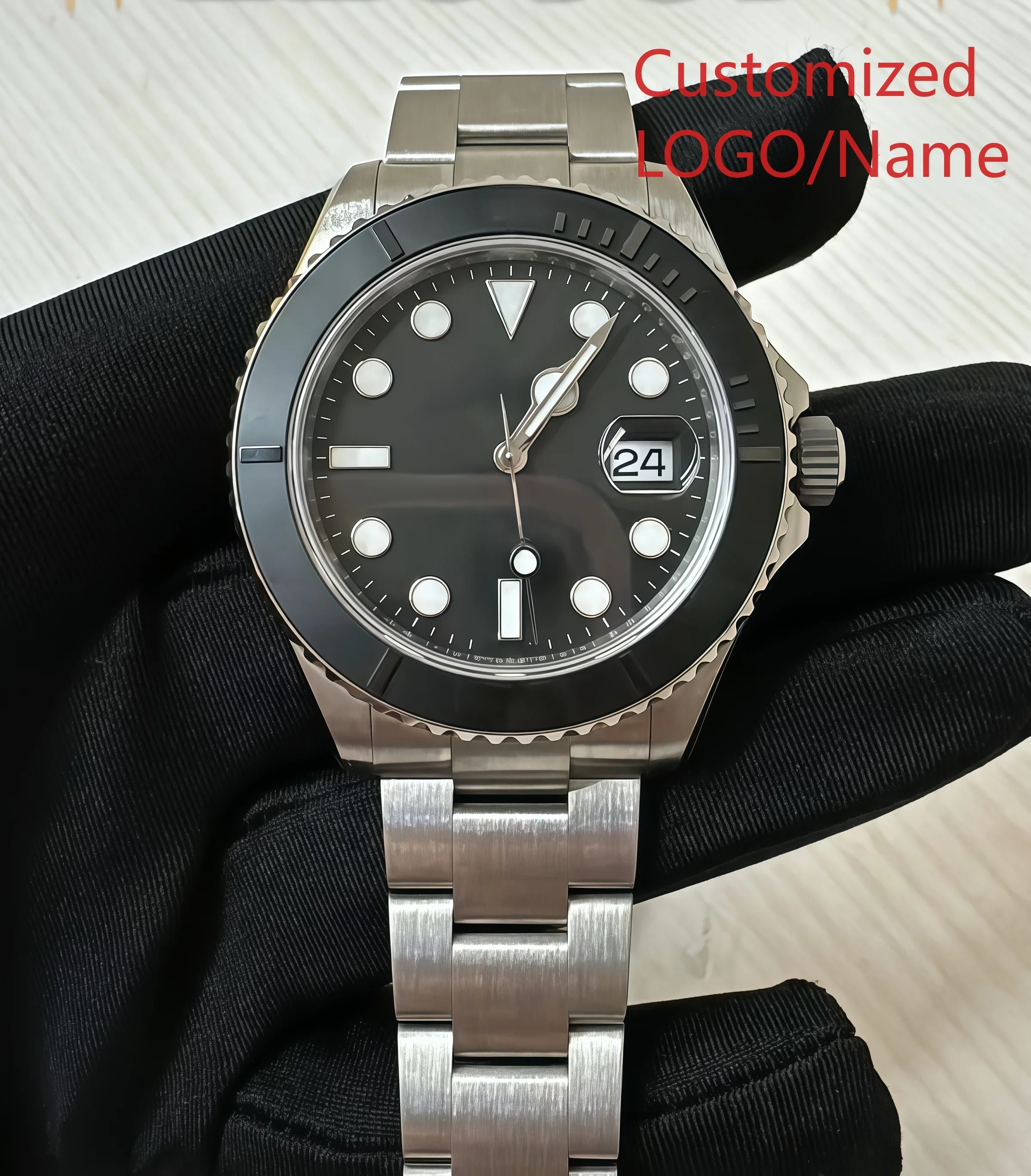 A186. Montre pour homme de 40 mm avec mouvement mécanique automatique, en acier inoxydable, montres personnalisées entièrement équipées