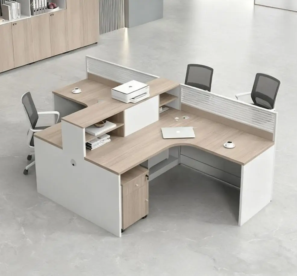 & Space Saving L Shaped Modular Office Workstation Panels with Detachable Design Drawers for 4-6 Person Team Commercial Use Mode