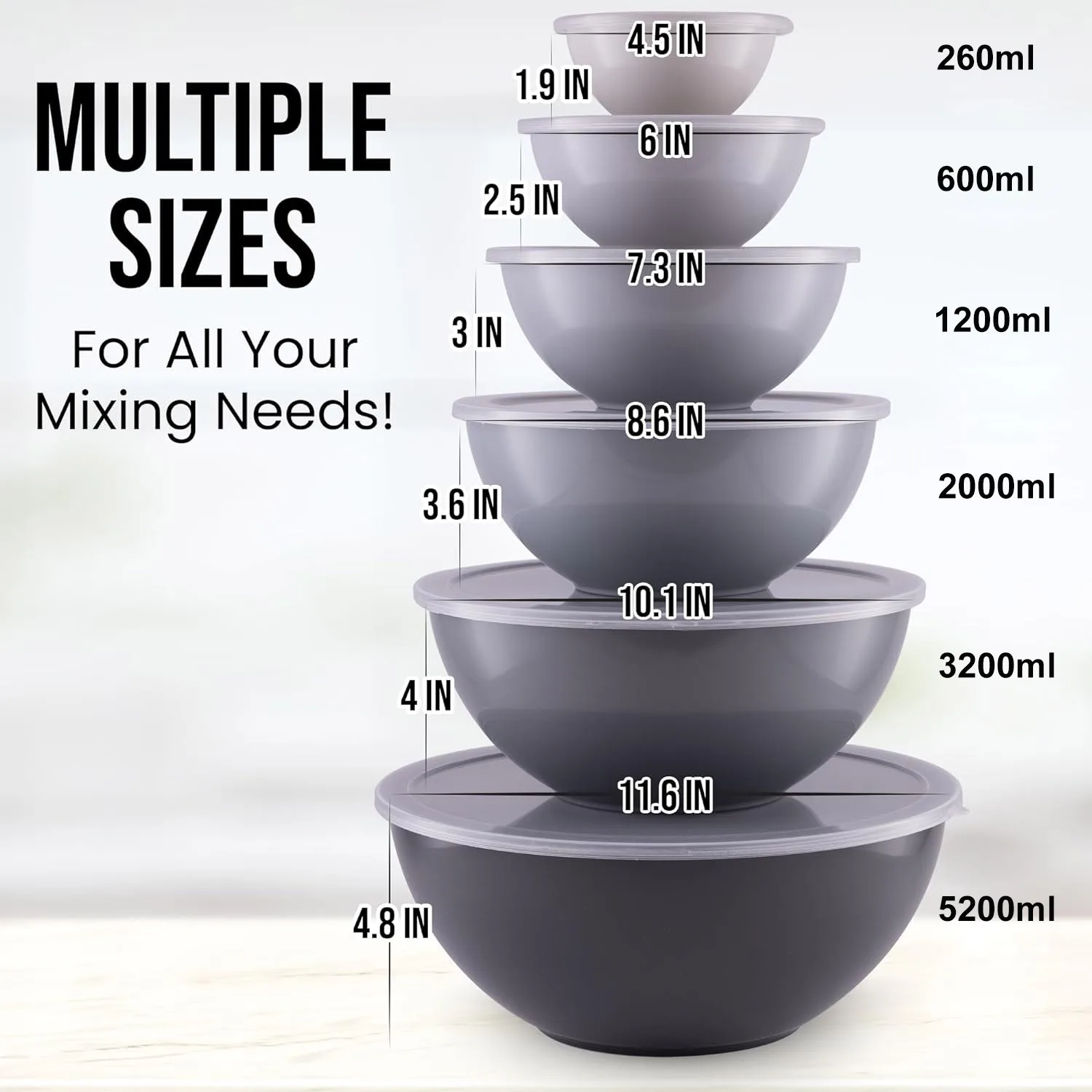 Kitchen 12 Piece Plastic Mixing Bowls with Lids Set - Mixing Bowl Set - Nesting Bowls with Lids Set - Microwave and Freezer Safe