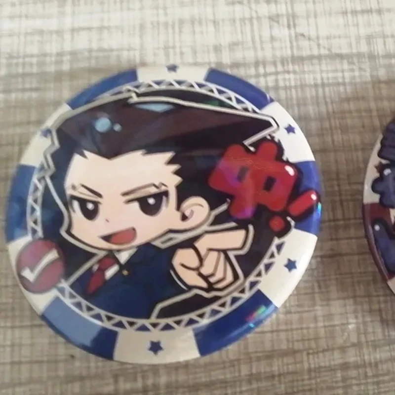 Anime Ace Attorney Phoenix Wright Phoenix Wrigh Cosplay Brooch 58MM Round Metal Badge Backpack Pins Jewelry Accessories