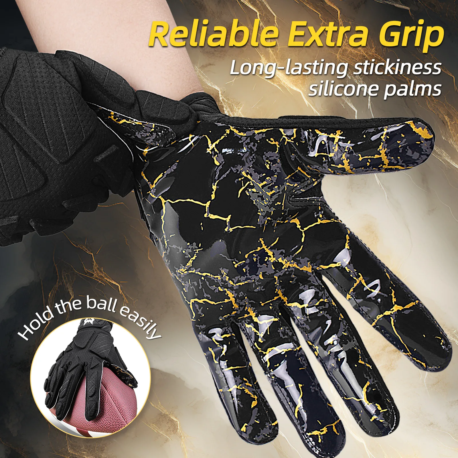 WVVOU Padded Football Gloves, Sticky Padded Receiver Gloves, Football Lineman Gloves