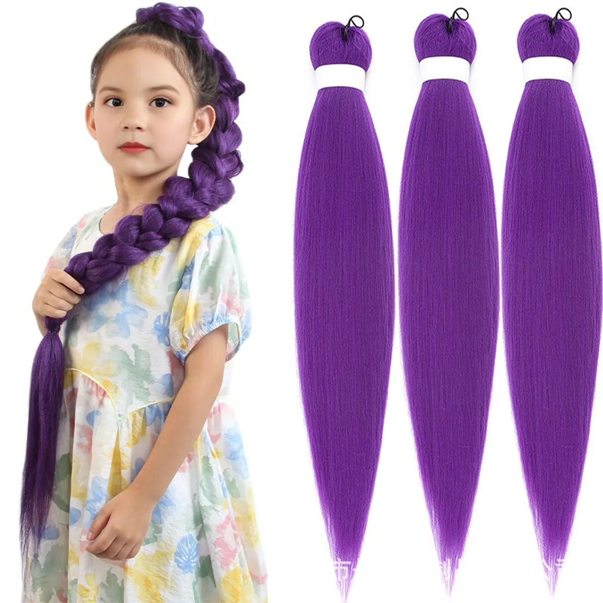 

26Inch Synthetic Long Straight Ponytail With Elastic Hair Purple Braiding Ponytail Hair Extensions Hair Accessories for Women