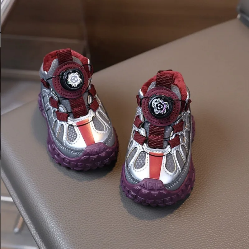 Winter new baby walking shoes warm dad shoes boys' sports shoes rotating buckle leather surface girls' casual running shoes16-26
