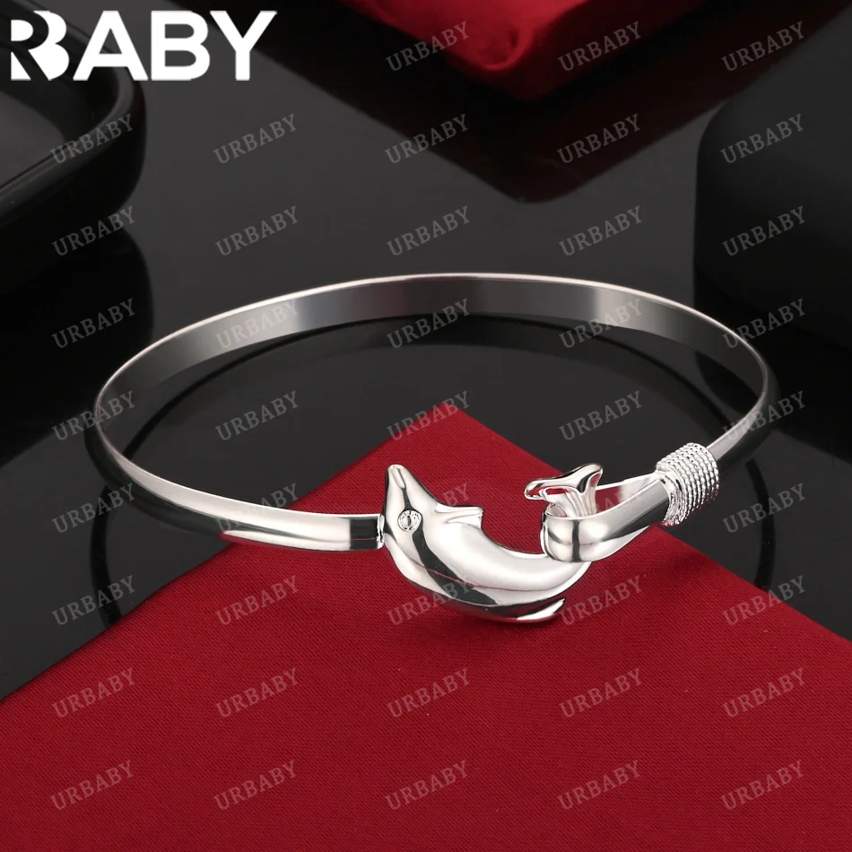 

URBABY 925 Sterling Silver Bangle Dolphins Interlocking Bracelet For Women Jewelry Fashion Party And Daily Wear