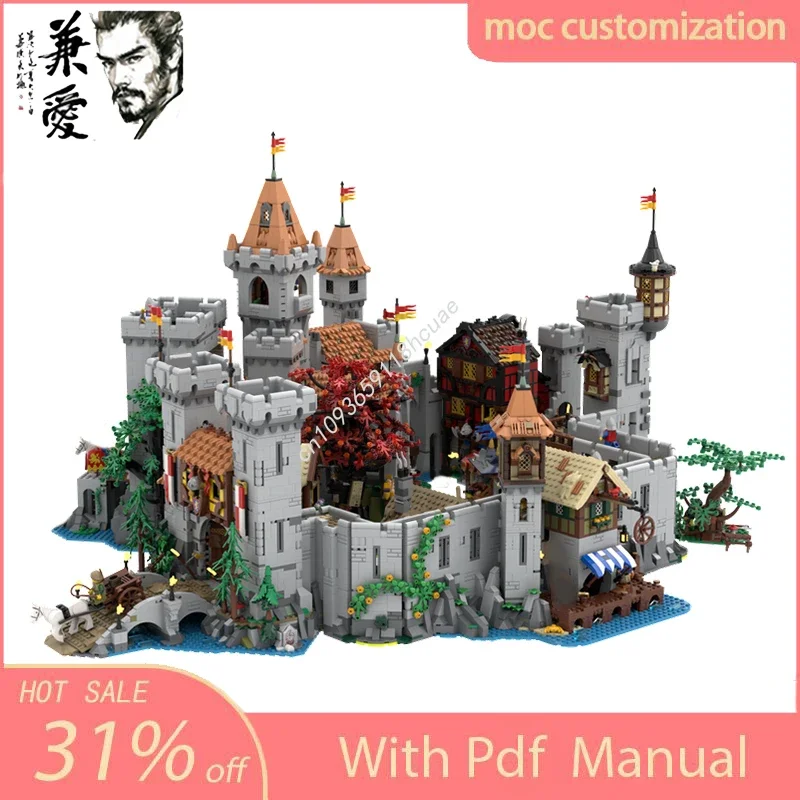 14414PCS Moc Medieval Lion Knights' Kingdom Modular Castle Model Building Blocks DIY Assembly Educational Bricks Kids Gifts Toys