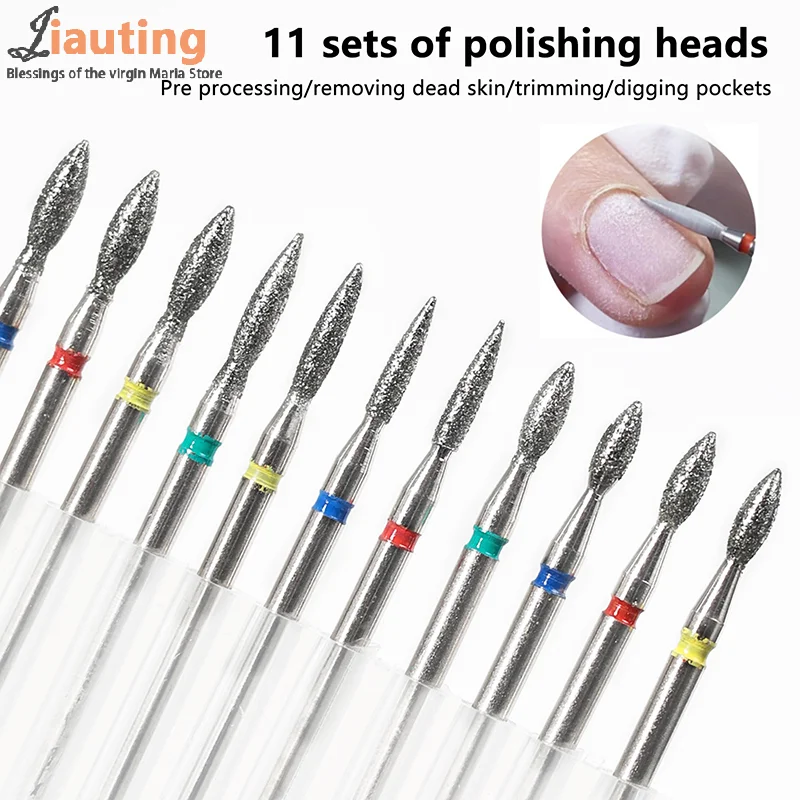 11Pcs Diamond Nail Drill Bits Milling Cutter For Manicure Left Right Rotary Cuticle Files Buffer DIY Nails Accessories Tools