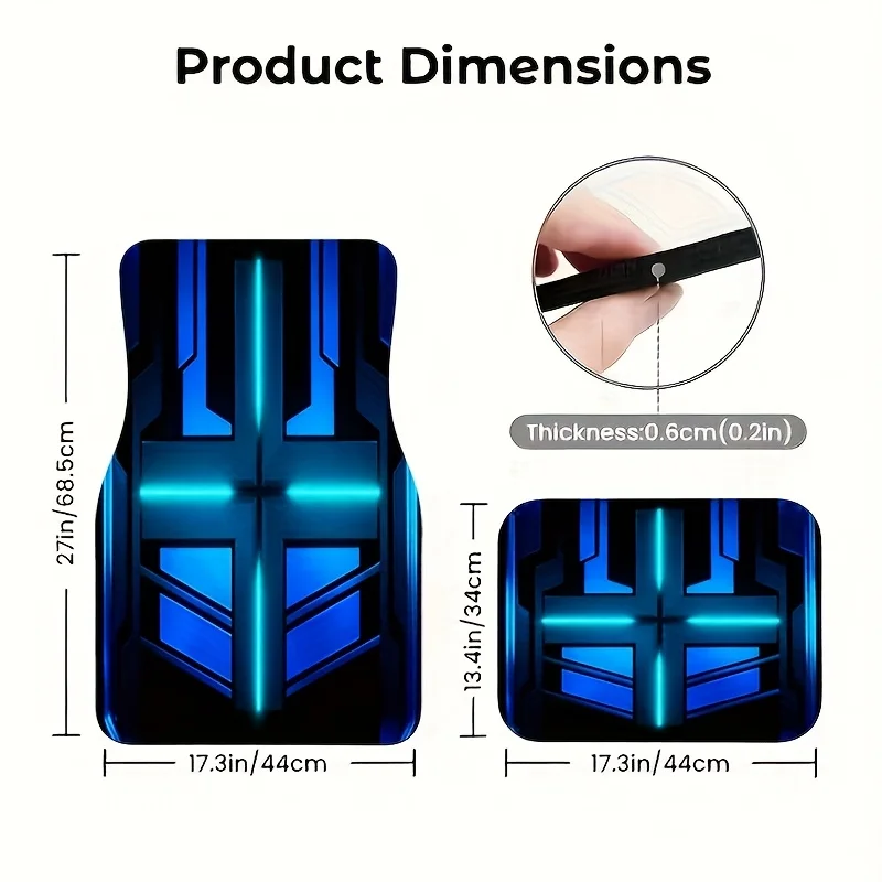 4pcs Black And Blue Cross Mecha Wind Car Floor Mats, Tech-Feel Durable Non-Slip Universal Car Foot Pads Set For Cars, Trucks & S