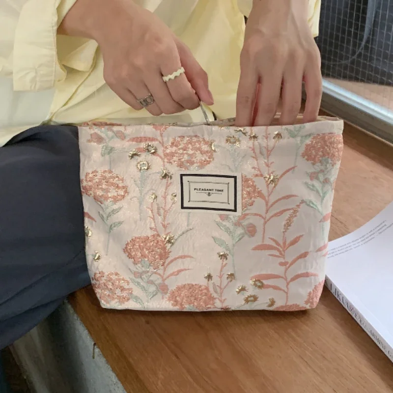 Flower Printed Women Girls Makeup Pouch Travel Toiletries Large Beauty Cosmetic Bag Wash Bags Canvas Handbags Storage Organizer