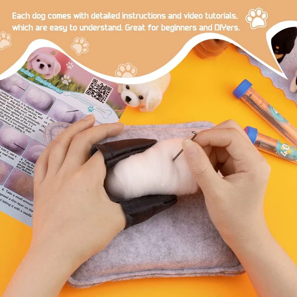 مجموعة التلبيد الصوفية للكلاب من بودور مع إبر التلبيد وتعليمات لصنع الدمى حزمة المواد اليدوية غير النهائية